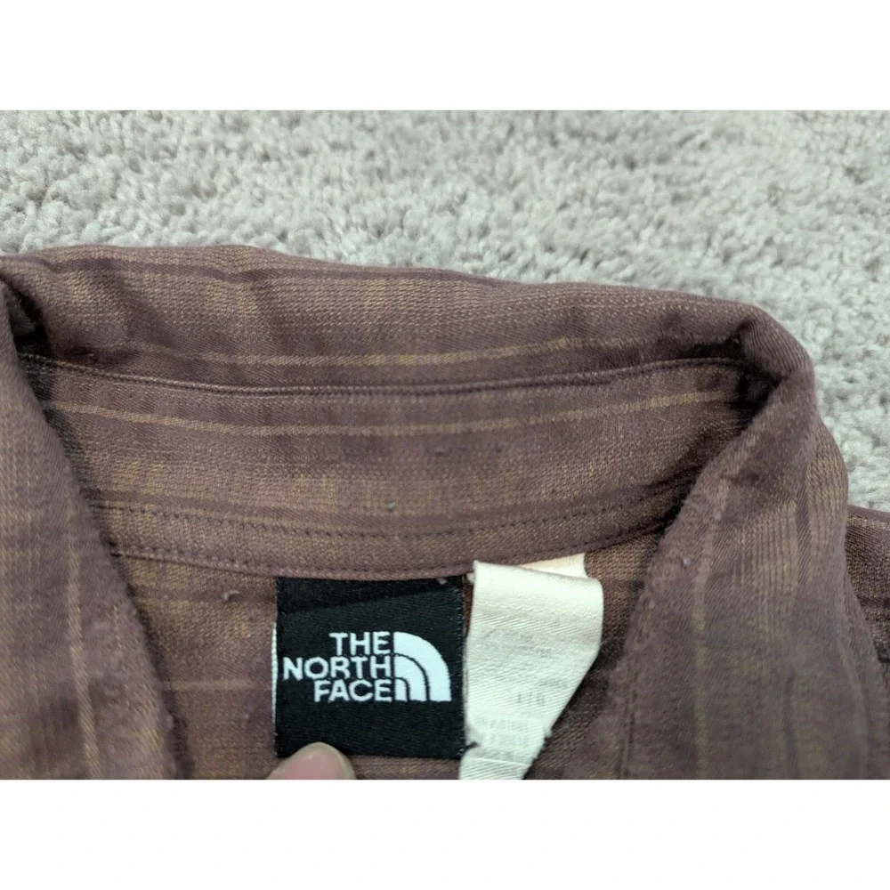 The North Face Button Up Shirt Mens Large Long Sleeve Brown Striped‎ Casual